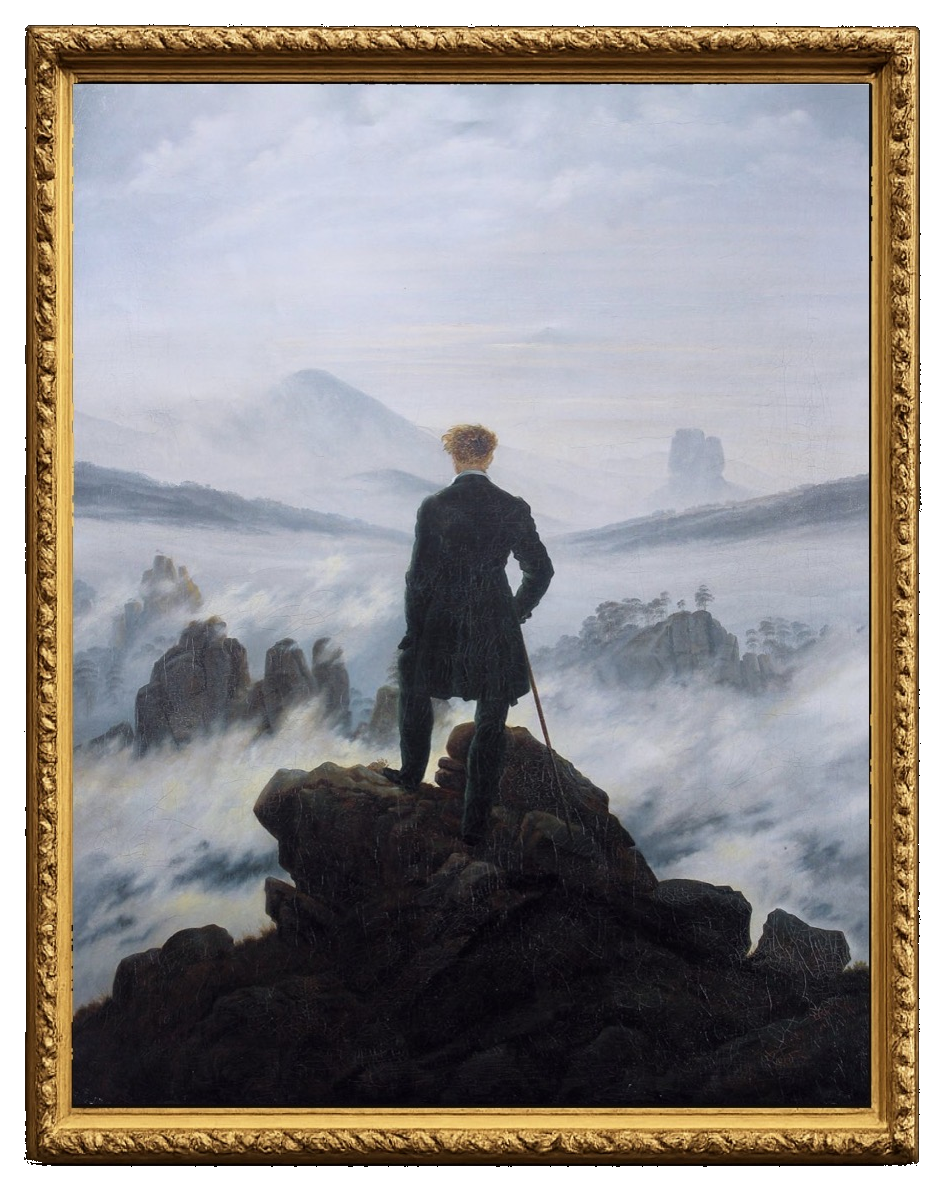 Caspar David Friedrich, Wanderer above the Sea of Fog, c.1818. Hamburger Kunsthalle, Hamburg.